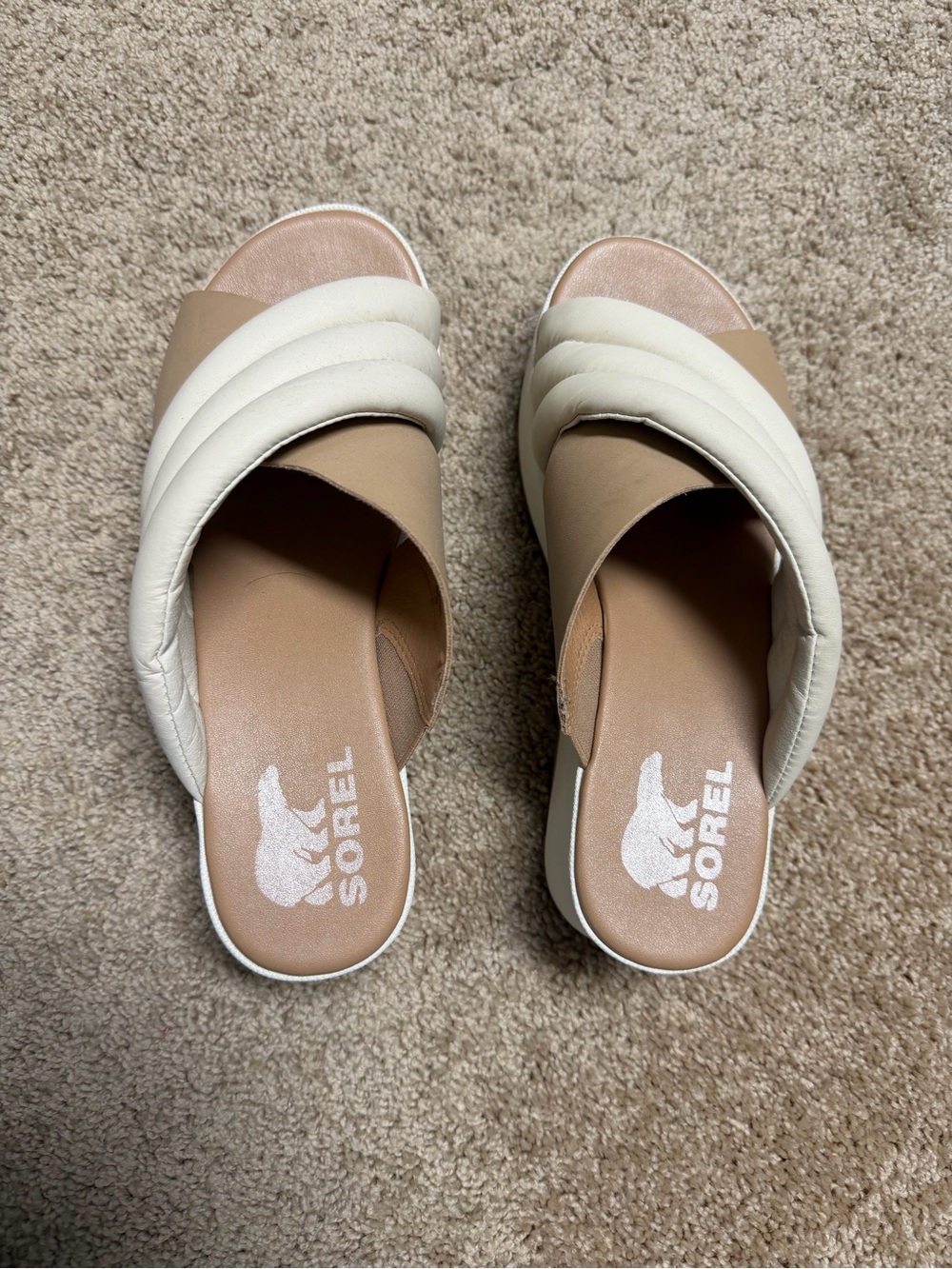 Sorel Women's Slip-On Wedge/Platform Mules in Tan and Cream